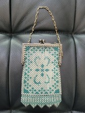 Art Deco 1920s MANDALIAN Enameled Metal Mesh Purse Bag Silver Tone Frame