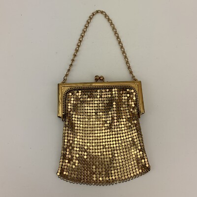 1920s Vintage Metal Mesh Change Purse Metallic Gold Chain Petite Cocktail  Bag
