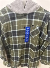 Quicksilver Shirt Boys Large Hooded Flannel Plaid Button Up Embroidered Logo