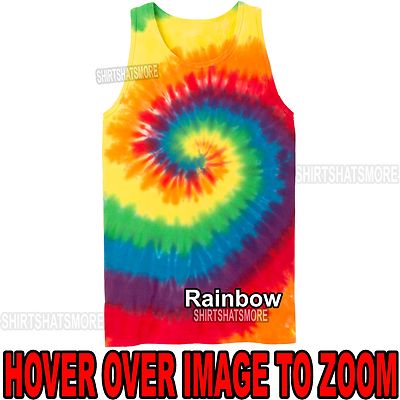 Herren Tie Dye TANK TOP REGENBOGEN Spiral Tye Die ärmelloses T-Shirt S-XL 2X, 3X, 4X
