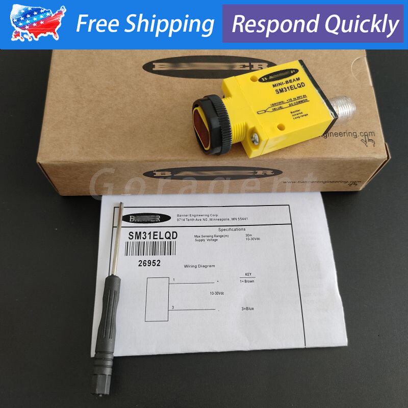 Banner SM31ELQD Photoelectric Sensor – Opposed Mode, 30m Range, M18 Thread, IP67 Rated, 10-30 VDC