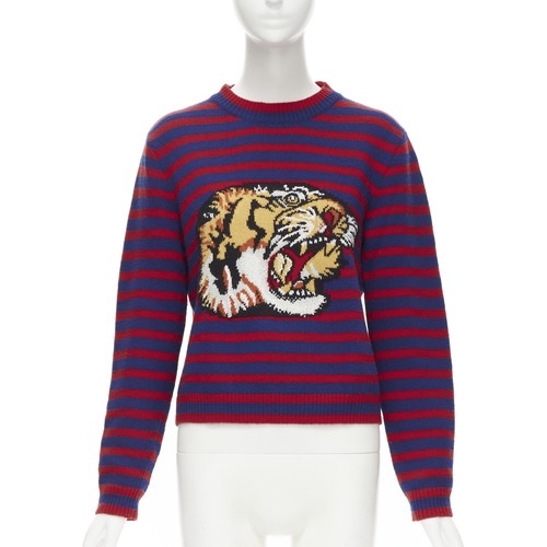 GUCCI 100% wool blue red striped Tiger 