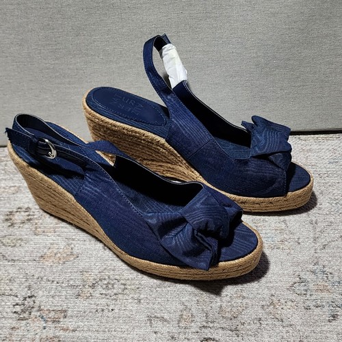 Naturalizer Bettina Espadrilles Sandals 9.5M Blue Slingback Wedge Heel Peep Toe - Picture 8 of 10