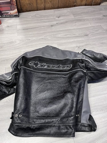 VTG Alpine Stars Jacket Mens L Black Grey Leather Armored Padded Motorcycle Y2K - Picture 2 of 9