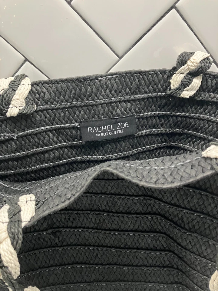 RACHEL ZOE ДЛЯ КОРОБКИ СТИЛЯ ЖЕНЩИН СОЛОМЕННАЯ ПЛЯЖНАЯ СУМКА С КОРОТКИМИ РУЧКАМИ СУМОЧКА ЧЕРНАЯ - Изображение 3 из 4