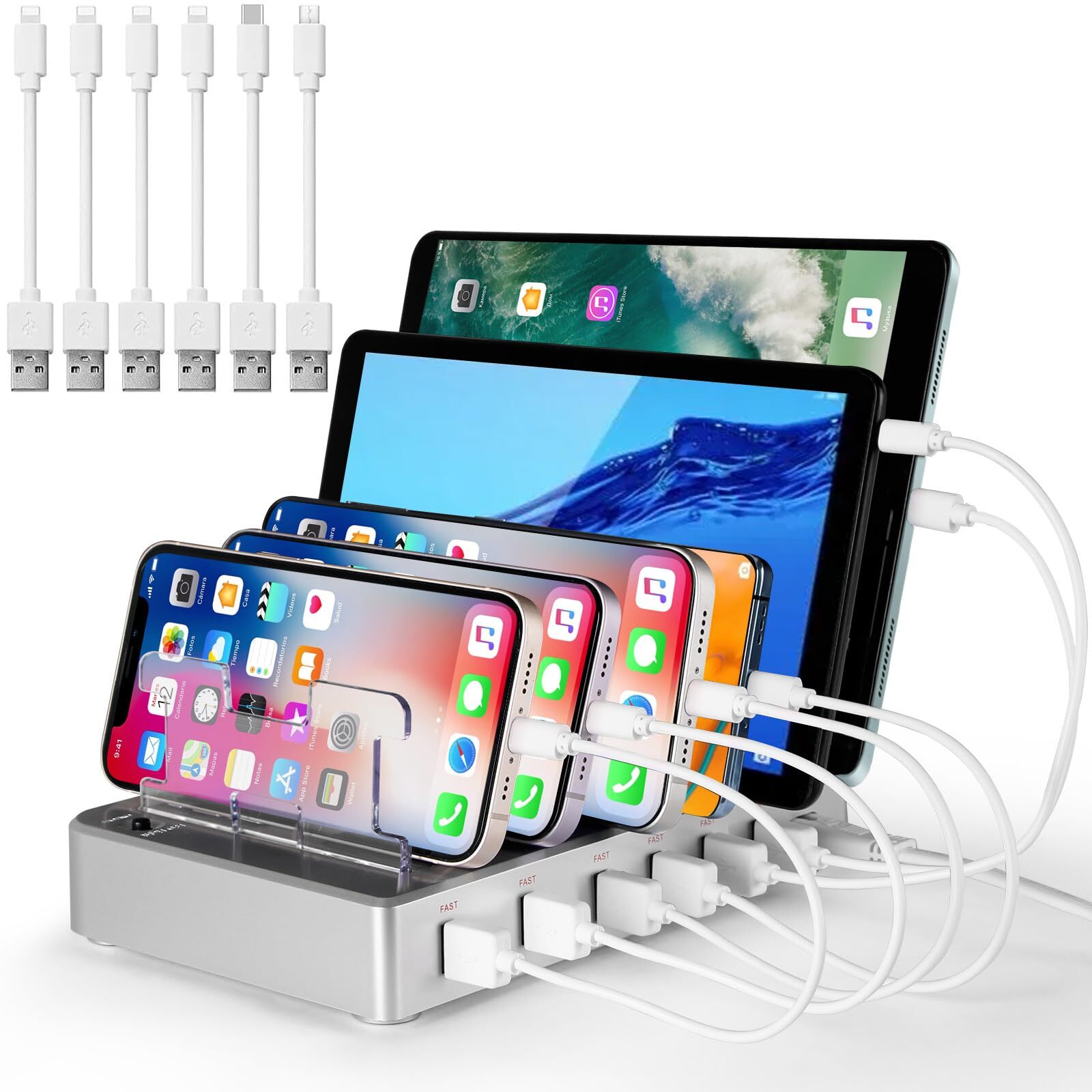 Charging Station, Cell Phone Charging Station for Multiple Devices, 6 Ports U...-image
