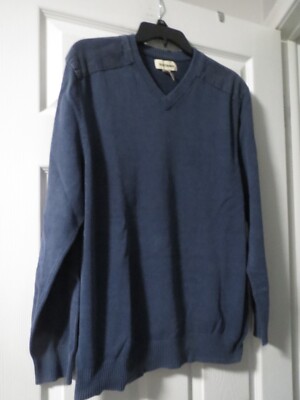 Mens Ruff Hewn Double Shoulder 100% Cotton V-Neck Blue Sweater, sz M