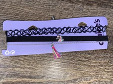 Claire’s Unicorn Black Velvet Rainbow Tassel Choker Necklaces Set