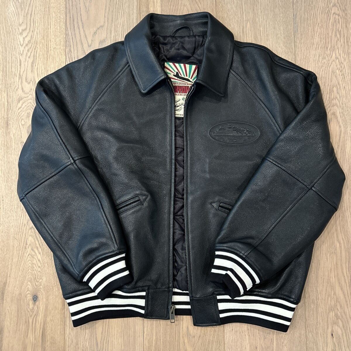 Corteiz Leather Jacket Skydive Size M Black Logo 100 Corteiz Leather Jacket Skydive Size M Black Logo 100