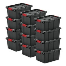 Sterilite 15 Gallon Durable Rugged Industrial Tote with Red Latches, 12 Pack