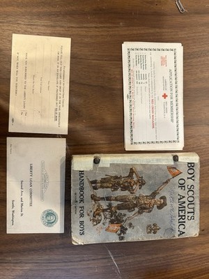 Boy Scout of America Handbook, 1914, With Liberty Loan And Red Cross Post Cards