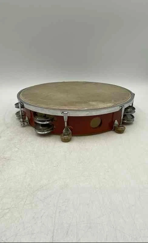 Red White Hand Percussion Musical Instrument Round Single Row Tambourine - Image 2 of 4