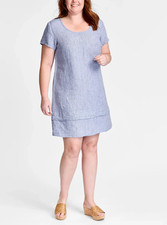 NWT 2G Vintage 2023 FLAX Designs Linen Dress BLUEBERRY Grid One Tuck Wonderful