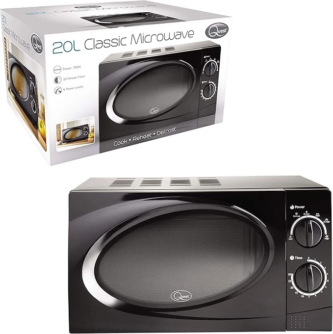 20L Manual Microwave 700W Black | 6 Power Levels & Defrost | 30 Minute Timer