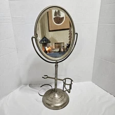 Antique Nickel Plated Vanity Shaving Mirror Beveled Glass Barber 