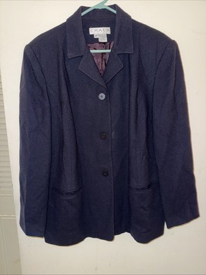 Chaus Woman 100% Wool Black Blazer Size 18 Old Money Preppy Business