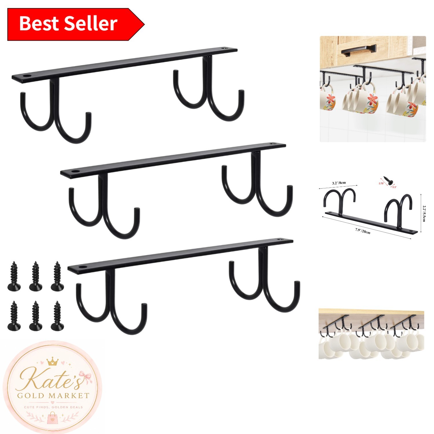 Rustic Under Cabinet Mug Rack 12 Hooks