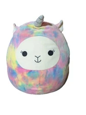 Squishmallow Lucy-May Llama Pegacorn Plush Pillow Rainbow Tie-Dye 16"