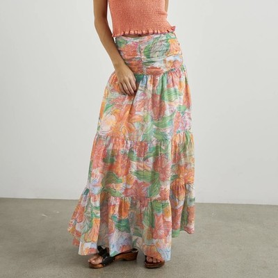 Rails Agatha Skirt Tropics Cotton lined Floral Tiered Maxi Boho Size 10