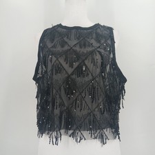 womens black sheer tear drop sequin formal tank top size large party romantic