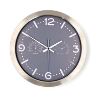 Nedis Leise Wanduhr 30Cm Edelstahl Thermometer Hygrometer Grau Weisse Indizes