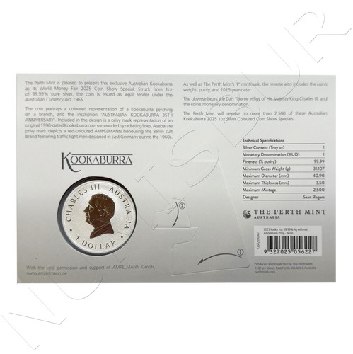 AUSTRALIA 1 dollar plata 2025 Kookaburra color Especial Word Money Fair Berlin - Picture 2 of 2