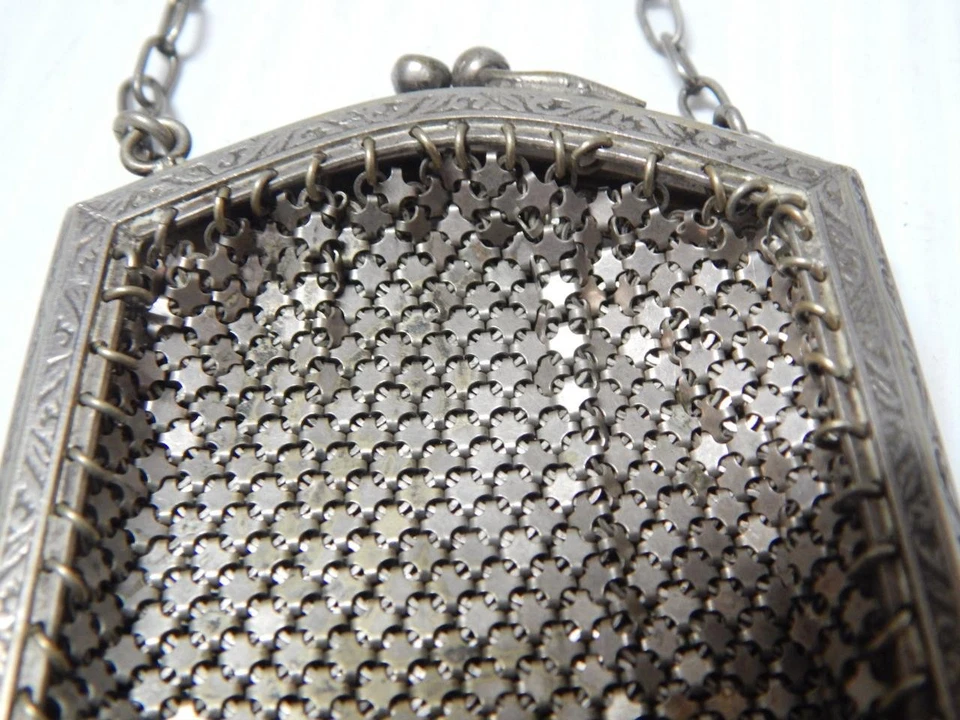 BOLSO ALETA MALLA PLATA VINTAGE ANTIGUO FRANCÉS VICTORIANO - DECO ALEMÁN Foto 2 de 4