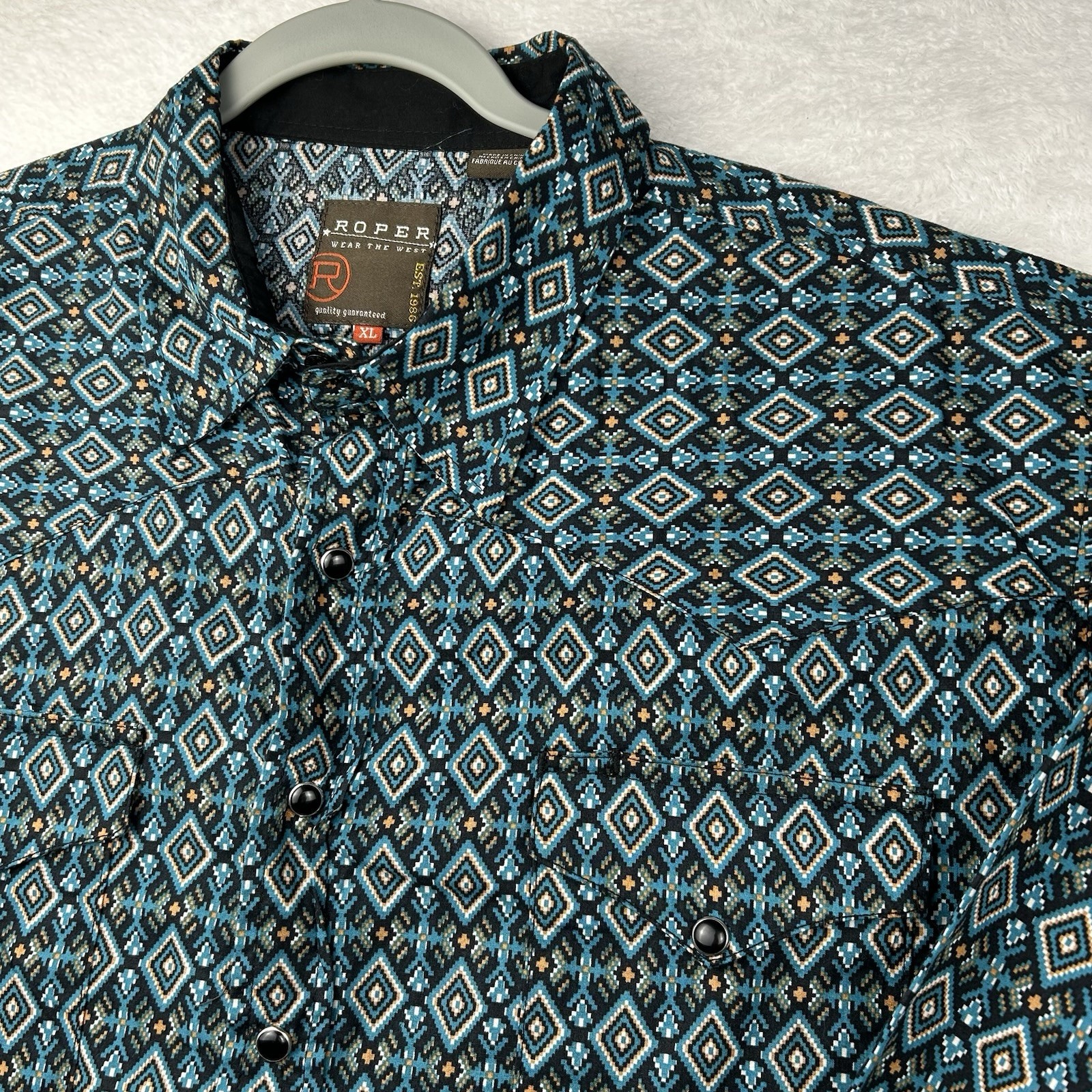 Roper Shirt Mens XL Western Pearl Snap Aztec Southwest Long Sleeve Blue Cowboy