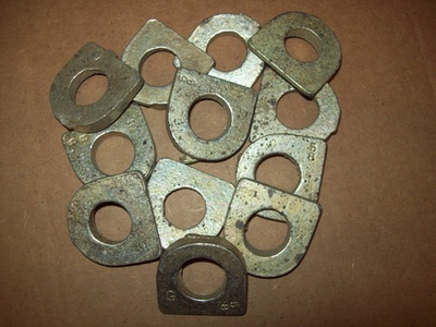 #ad 12 pcs. Metal Wedge Washers Tapered Beveled 1 1 2quot; wide 5 8quot; hole 3 8quot; thick $12.50