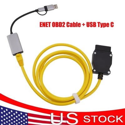 ENET OBD2 Cable + USB-C + USB A Adapter fit for BMW F & G Series, OBD 2 meters