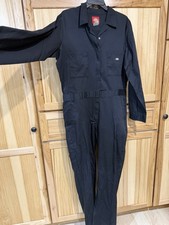 Dickies M Black Womens Long Sleeve Cotton Coveralls Cinched Elastic Waistband