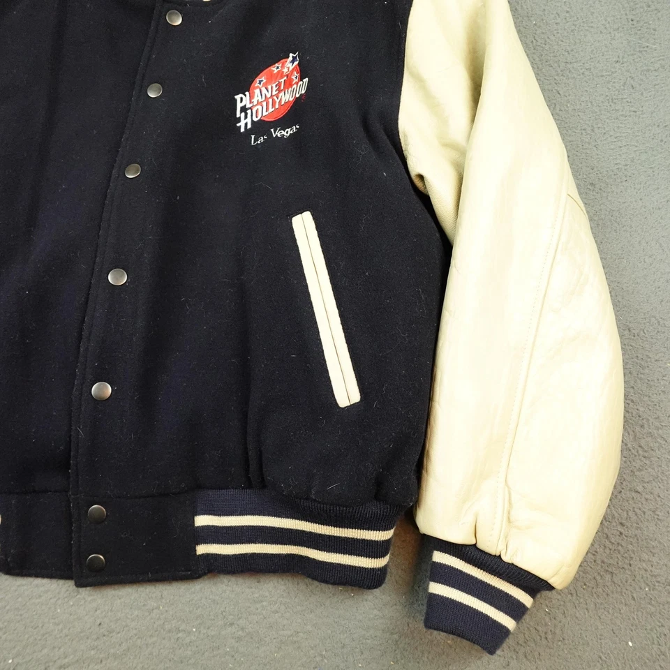 Vintage Planet Hollywood Jacket Mens Large Navy Leather Varsity Las Vegas 90s - Image 2 of 4