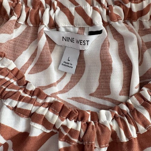 Nine West Halter Sundress Sleeveless Sz L Hi-Lo Midi Brown/White Zebra Print EUC - Picture 5 of 8