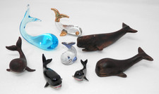 Whale Figurine Collection &bull; 1.25" to 5" Ceramic Porcelain Wood Glass Lot of 8