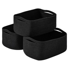 Small Black Baskets Woven Cotton Rope Storage Shelf Gift Bin 13x8.5x5.1 3 Pack