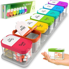 Extra Large Weekly Pill Organizer - XL Vitamin Holder with 7 Detachable AM PM Co