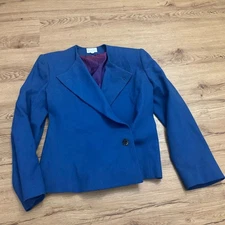 Tailored by Handmacher Womens Blue Wool Blazer Size 12