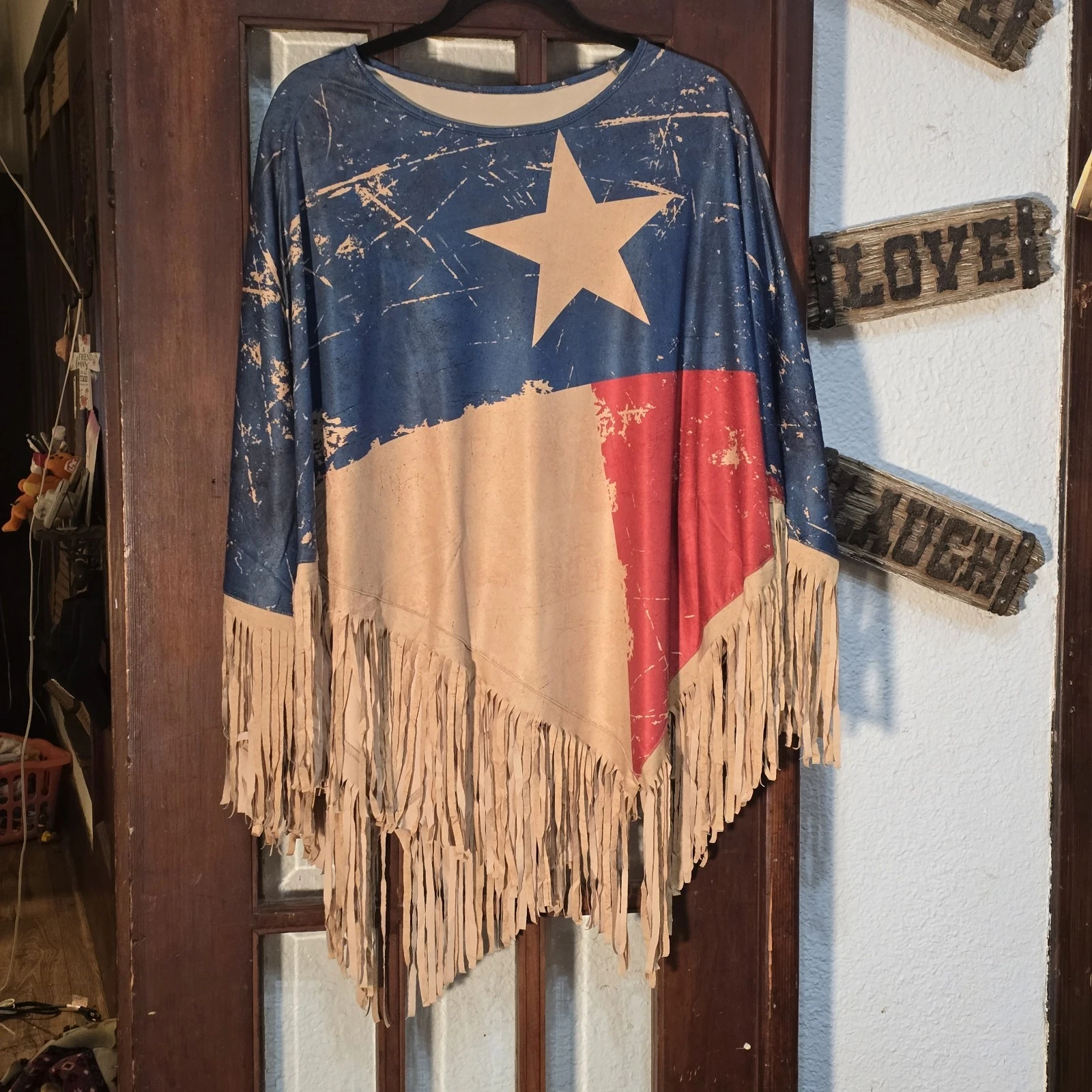 Montana West Women's Texas Flag Poncho With Sleeves One Size Fits All NWT
