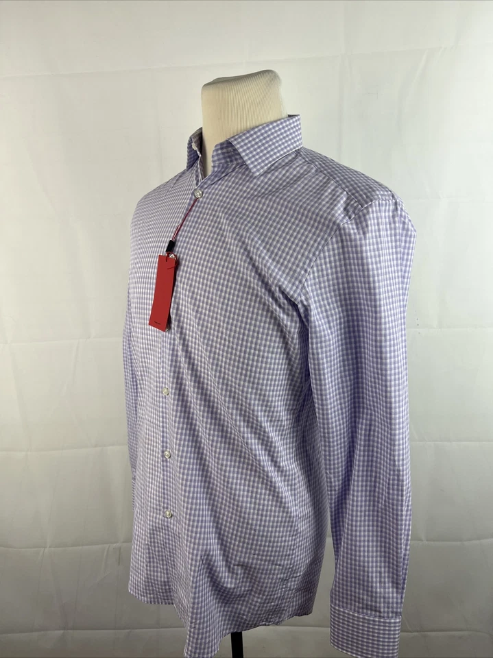 Camisa de vestir a cuadros morada Hugo Boss para hombre 15 - 32/33 $195 Foto 3 de 4