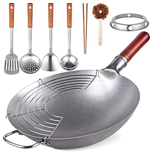 Teewe Carbon Steel Wok Traditional Hand Hammered Wok - 13.4
