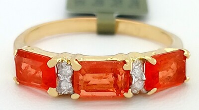 ECHTER 1,95 kt PADPARADSCHA SAPHIR & DIAMANT RING 10 K GELBGOLD - NEU MIT ETIKETT