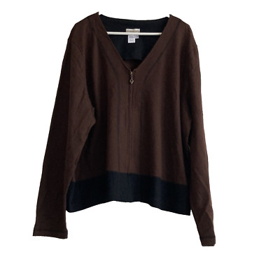 Coldwater Creek Damen braun Wolle Cardigan Gr. 2X durchgehender Reißverschlus...