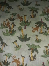 Haber Fabrics HTF Monkeys/Palm Tree Pattern On Green Poly/Cotton Blend 6 Yards