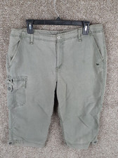 White Sierra Nylon Capri Pant Womens L Green Burnout Straight Pockets Hiking