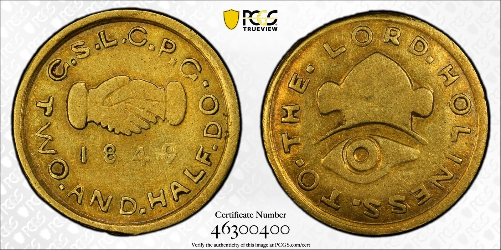 1849 $2.50 Mormon Gold PCGS AU Detail Repaired