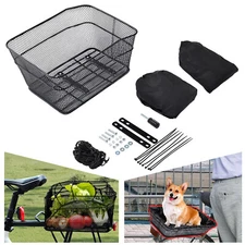 Rear Bike Bicycle Basket w/ Rainproof Covers, Cargo Net, Basket Lining & Rack