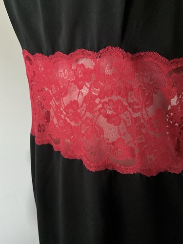 Vintage Biba schwarzes Satinkleid mit roter Spitze - Bild 5 von 7