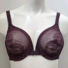 Vtg 90's Victoria's Secret Purple Embroidered Mesh Front Closure Unlined Bra 36C