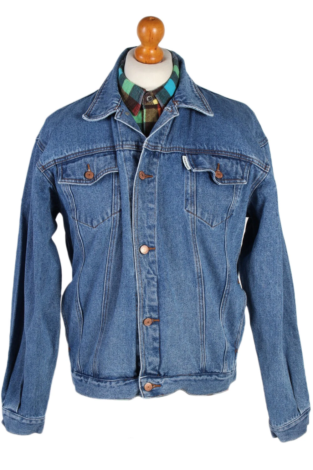 Denim Jacket 90s Retro Truckert Side Pockets Street Dark Blue Size L-DJ1426