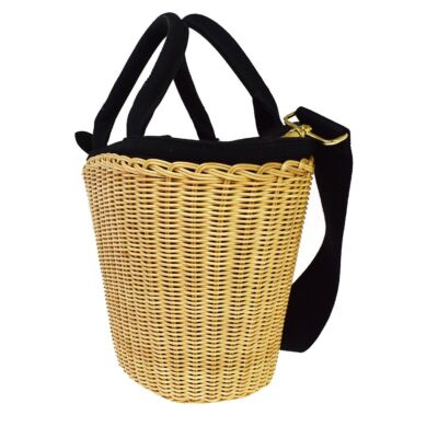 PRADA Logo Midollino Wicker 2Way Shoulder Hand Bag Canvas Leather